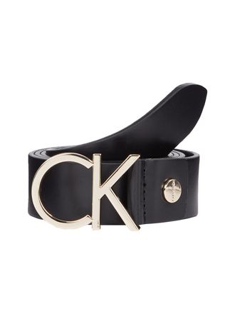 Calvin Klein Lederg&uuml;rtel CALVIN KLEIN CK ADJ.LOGO BELT 3.5CM, Damen, Gr. 75, schwarz (schwarz_gold), Leder, unifarben, G&uuml;rtel Lederg&uuml;rtel