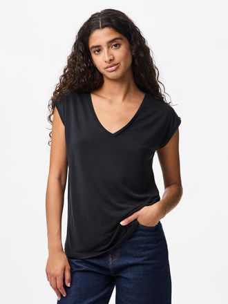 Pieces Kurzarmshirt PIECES PCKAMALA TEE NOOS BC, Damen, Gr. XS, schwarz, Single Jersey, Obermaterial: 73% Modal, 27% Polyester, unifarben, regular fit normal