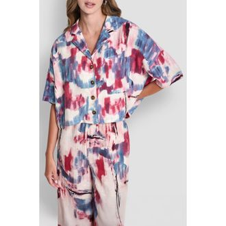 DKNY Convertible Collar Linen Button-Up Shirt in Urban Bloom at Nordstrom, Size X-Large