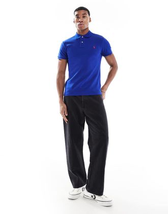Polo Ralph Lauren Polo slim in piqu&eacute; blu medio con logo
