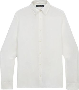 Brooks Brothers Slim Fit Linnen Overhemd met Button Down Kraag - Heren - Casual Overhemden - Wit - XL - Linnen - Overhemden