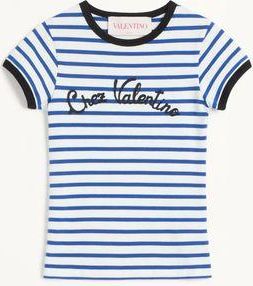 Valentino Striped Cotton Jersey T-Shirt Woman IVORY/BLUE XL
