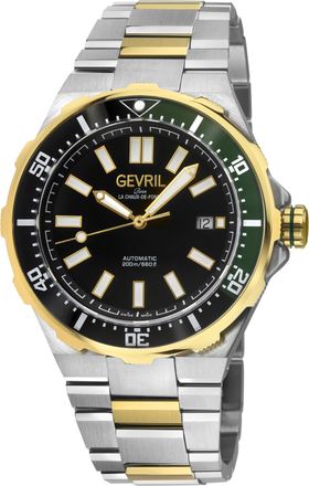 Gevril Group Mens Ticonic 316L Stainless Steel Case, Top Ring IPYG, Black/White Glass Bezel, Black Enamel dial, Bracelet. - Silver & Gold - One Size