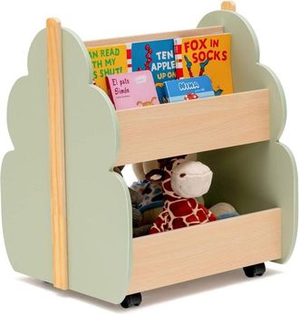 Costway Costway Estanter&iacute;a Infantil De Madera Con Ruedas, Librer&iacute;a Para Ni&ntilde;os De 2 Niveles, Estanter&iacute;a Para Juguetes, Multifuncional, Organizador De Libros Pa