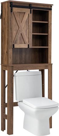 Costway Costway Armario De Almacenamiento Sobre El Inodoro, Estanter&iacute;a Independiente Con Puerta Deslizante & Estantes Ajustables De 3 Niveles, Mueble De Ba&ntilde;o 