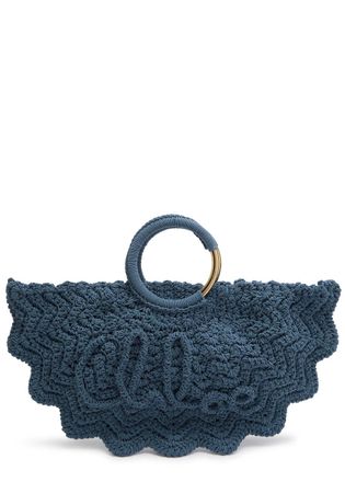 Chloé Bracelet Paravent Logo Raffia Tote - Dark Blue - One Size