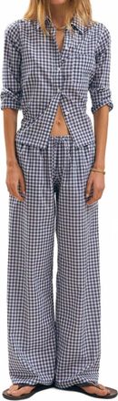 Suzie Kondi Pan Drawstring Pants In Small Navy Gingham