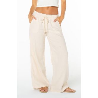 Roxy Oceanside Wide Leg Linen Blend Drawstring Pants in Parchment at Nordstrom, Size Xx-Large
