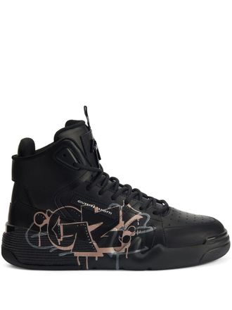 Giuseppe Zanotti Talon graffiti-print leather high-top sneakers - Black