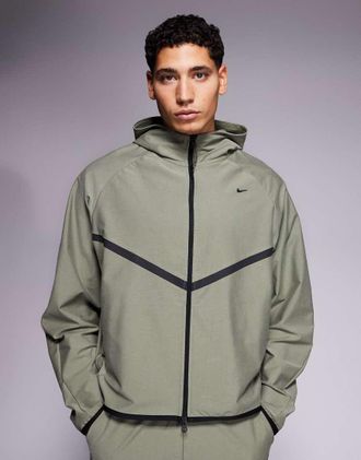 Nike Tech Shori - Giacca sportiva grigio chiaro con cappuccio e chiusura zip