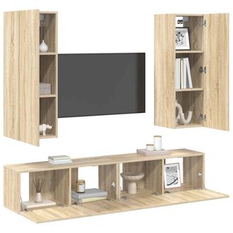 Berkfield Home Sturdy 4 Piece TV Cabinet Set Sonoma Oak Engineered Wood in Light Tan
