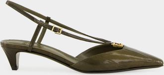 Fendi FFold Leather Low-Heeled Slingback Pumps, Brand Size 38 ( US Size 7.5 )