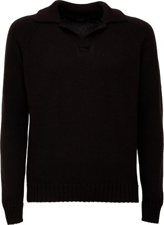 Zanone Raglan Sleeve Ribbed Trim Half-Zip Knit Polo Sweater