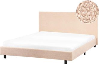Beliani Beliani - Cama Doble Tapizada Boucl&eacute; 160 X 200 Cm Con Somier Y Cabecero Beige Albi
