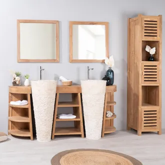 Wanda Collection Mueble De Ba&ntilde;o De Teca Florencia Doble 180cm + Lavabos Crema