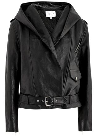 Alaia Hooded Leather Biker Jacket - Black - 36 (UK8 / S)