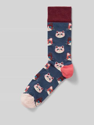 DillySocks Socken mit Motiv-Stitching Modell Sky Kitten in Marine, Gr&ouml;&szlig;e 1