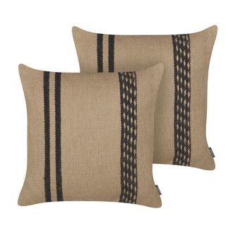 Beliani Beliani - Conjunto De Cojines De Yute Con Funda Extra&iacute;ble Con Borde Trenzado 45 X 45 Cm Beige Y Negro Desalix