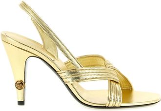 Versace Schoenen, Dames, Geel, 40 EU, Leer, Gianni Metallic Nappa Sandalen 90 mm