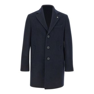 Manuel Ritz Single-Breasted Coats, male, Blue, Size: XL Wool Blend Coat