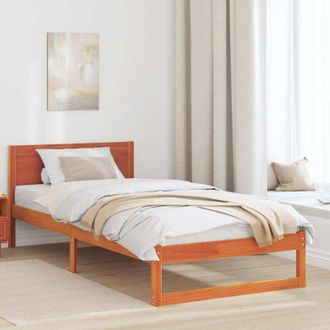 vidaXL Bed Frame with Headboard Brown 90 x 190 cm Solid Pine wood Vidaxl