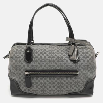 Coach Poppy Grey/black Canvas And Patent Leather East West Satchel