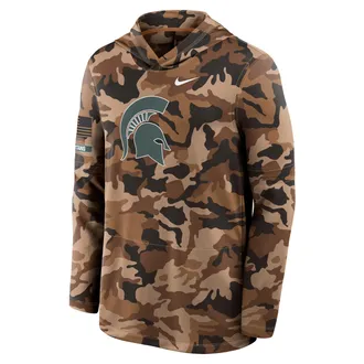 Nike Michigan State Military Appreciation Nike Mens Dri-FIT College Long-Sleeve Hooded Top in Brown | 03B92EAMST-954