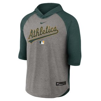 Nike Athletics Authentic Collection Flux Nike Mens Dri-FIT MLB 3/4-Sleeve Hooded T-Shirt in Green | 04HI026NFZ-LQZ