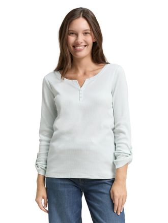 Tom Tailor Henleyshirt TOM TAILOR, Damen, Gr. XXL, sanftes wei&szlig; mint, Web, Obermaterial: 97% Baumwolle, 3% Elasthan, regular fit taillenbedeckt, Rundhals, mit Au