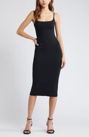 Open Edit Smooth Edit Strappy Midi Slipdress in Black at Nordstrom Rack, Size Medium