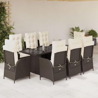 vidaXL Set Comedor Para Jard&iacute;n 9 Pzas Y Cojines Rat&aacute;n Sint&eacute;tico Marr&oacute;n Vidaxl