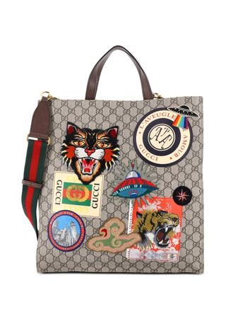 Gucci Courrier Convertible Soft Open GG Coated Canvas with Applique North South tote bag - Brown