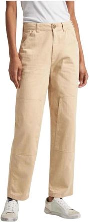 Pepe Jeans London Werkbroek met Patch Details - Dames - Loose Fit Jeans - Beige - W26 - Katoen - Jeans
