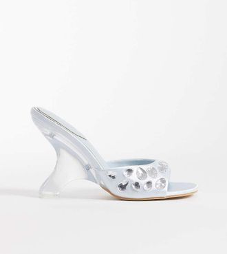 KAIIA Esclusiva Kaiia - Sandali con tacco in raso azzurro chiaro decorati-Blu