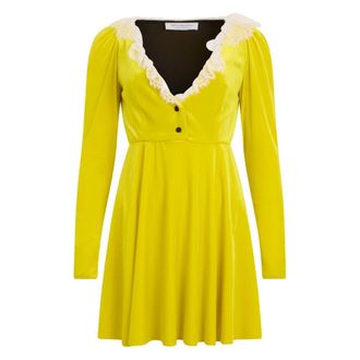Philosophy di Lorenzo Serafini Korte gele jurk met kanten details - Dames - Korte kleedjes - Geel - XS - Polyester - Kleedjes