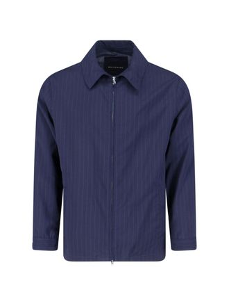 White Sand Blue Pinstripe Virgin Wool Blend Jacket