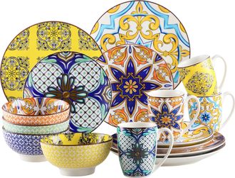 OEM Juego De Vajilla De 16 Piezas, De Porcelana, Con Dise&ntilde;o Geom&eacute;trico