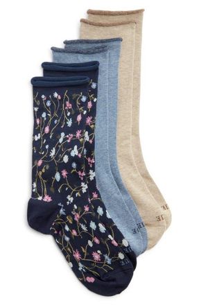 Hue Jeans 3-Pack Socks in Navy Ditsy at Nordstrom