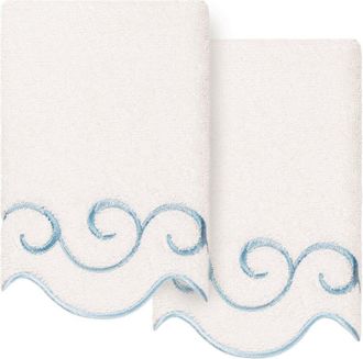 Linum Home Textiles 100% Turkish Cotton Simplicity Scallop 2Pc Embellished Fingertip Towel Set