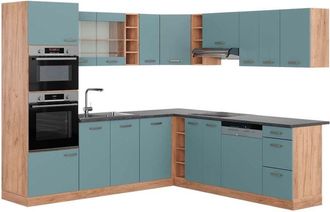 Vicco Cocina Esquinera R-line, Roble Azul-gris-dorado, 237 X 247 Cm, Et Antracita