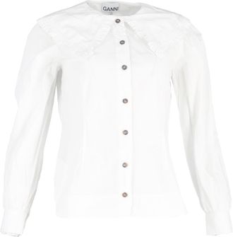 Ganni Ganni Oversized Collar Buttoned Shirt in White Cotton