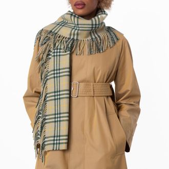 Burberry Vintage Check Fringed Cashmere Scarf
