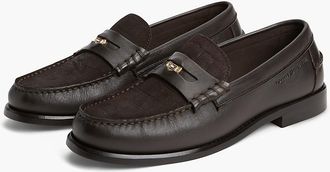 Tommy Hilfiger Mens Leather and Embossed Suede Penny Loafer - Chocolate - US 11.5 / EU 45