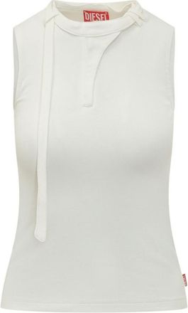 Diesel White Neck Tie Ribbed Tank Top