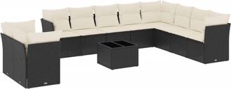 vidaXL Set De Sof&aacute;s De Jard&iacute;n 11 Pzas Y Cojines Rat&aacute;n Sint&eacute;tico Negro Vidaxl