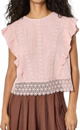 Apricot Lace Trim Frill Edge Top In Pink