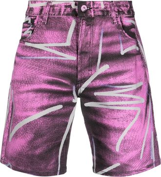 Moschino Shadows & squiggles denim shorts - men - Cotton - 46 - Purple