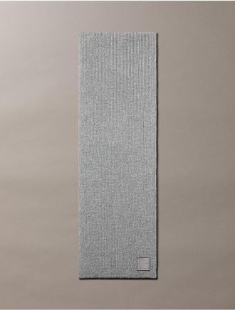 Calvin Klein Womens Ribbed Monogram Logo Badge Scarf - Grey