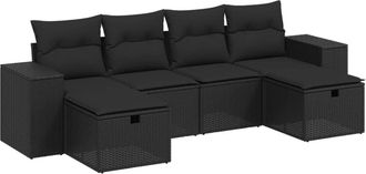 vidaXL Set De Sof&aacute;s De Jard&iacute;n 6 Piezas Y Cojines Rat&aacute;n Sint&eacute;tico Negro Vidaxl