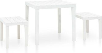 vidaXL Garden Table with 2 Benches Plastic White Vidaxl